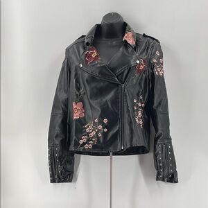 12.26.25 Adam Levine (M) Floral Embroidered Black FAUX Leather Jacket
